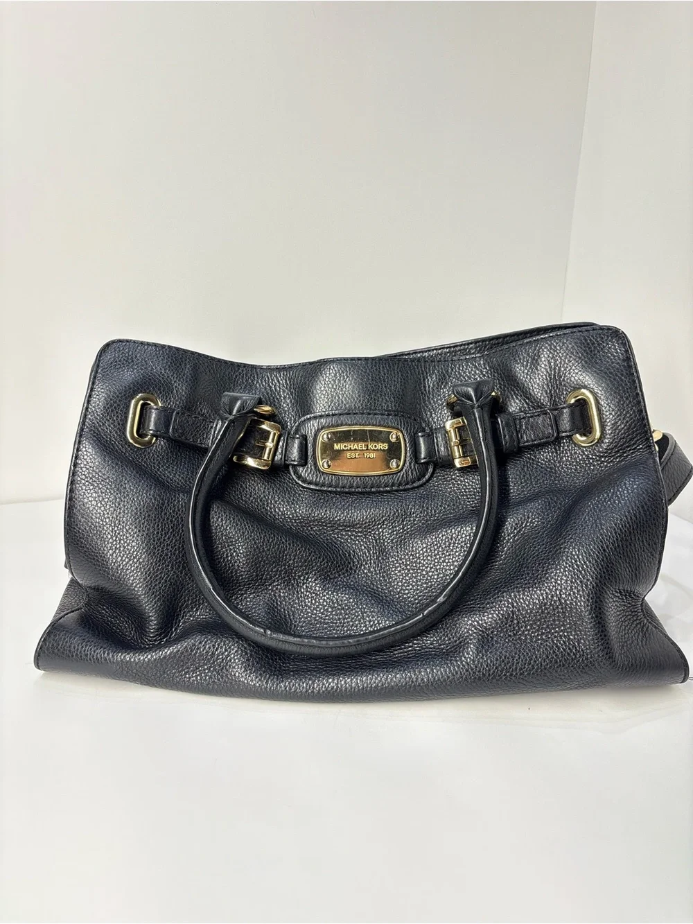 Michael Kors Black Pebbled Leather Tote with Gold Hardware